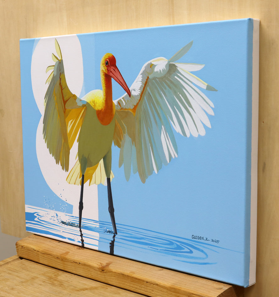 Bird. Lake by Guigen Zha |  Side View of Artwork 