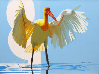 acrylic painting by Guigen Zha titled Bird. Lake