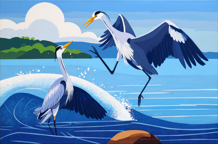 acrylic painting by Guigen Zha titled Bird. Reunited After Separation