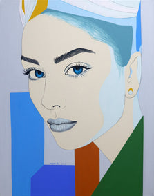 acrylic painting by Guigen Zha titled Déjà Vu. Blue Hepburn