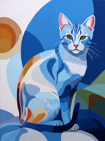 acrylic painting by Guigen Zha titled Felidae. Blue Catty