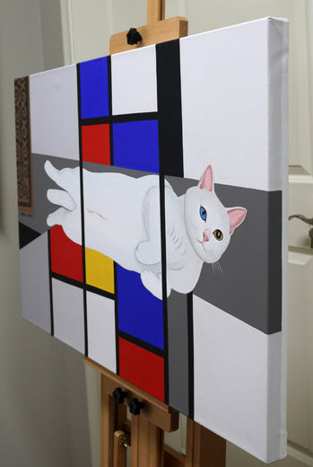 Felidae. White Catty by Guigen Zha |  Side View of Artwork 