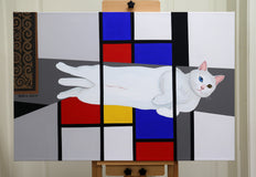 Original art for sale at UGallery.com | Felidae. White Catty by Guigen Zha | $1,950 | acrylic painting | 24' h x 36' w | thumbnail 3