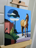 Original art for sale at UGallery.com | Island. Tan Horse by Guigen Zha | $1,250 | acrylic painting | 20' h x 20' w | thumbnail 2