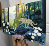 Original art for sale at UGallery.com | Felidae. Forest Dance by Guigen Zha | $2,800 | oil painting | 24' h x 48' w | thumbnail 2