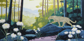 Original art for sale at UGallery.com | Felidae. Forest Dance by Guigen Zha | $2,800 | oil painting | 24' h x 48' w | thumbnail 1