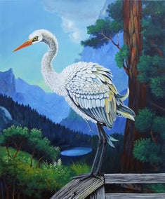 oil painting by Guigen Zha titled Bird. Weary Egret