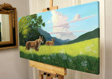 Original art for sale at UGallery.com | Felidae. Mountain Majesty by Guigen Zha | $2,800 | oil painting | 24' h x 48' w | thumbnail 2