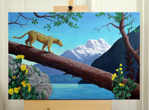 Original art for sale at UGallery.com | Felidae. Walking Down by Guigen Zha | $1,800 | oil painting | 24' h x 36' w | thumbnail 3