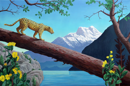 oil painting by Guigen Zha titled Felidae. Walking Down