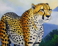Original art for sale at UGallery.com | Felidae. Watchful Tranquility by Guigen Zha | $1,350 | oil painting | 24' h x 24' w | thumbnail 4