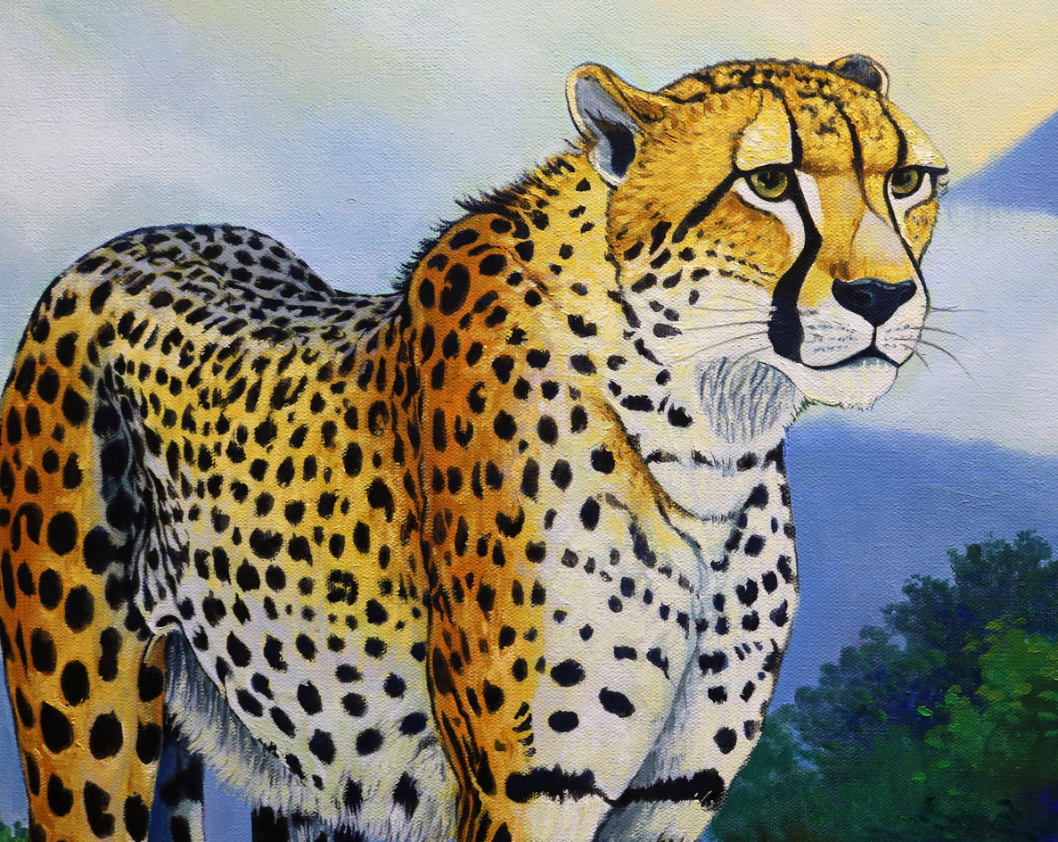 Felidae. Watchful Tranquility by Guigen Zha |  Closeup View of Artwork 