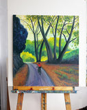 Original art for sale at UGallery.com | Landscape with Cyclist by Guillermo Martí Ceballos | $1,150 | acrylic painting | 27.5' h x 25.1' w | thumbnail 3