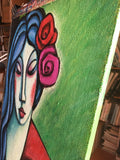 Original art for sale at UGallery.com | Woman with Blue Hair by Guillermo Martí Ceballos | $1,400 | acrylic painting | 29.5' h x 19.6' w | thumbnail 2