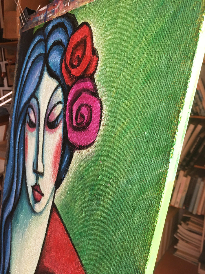Woman with Blue Hair by Guillermo Martí Ceballos |  Side View of Artwork 