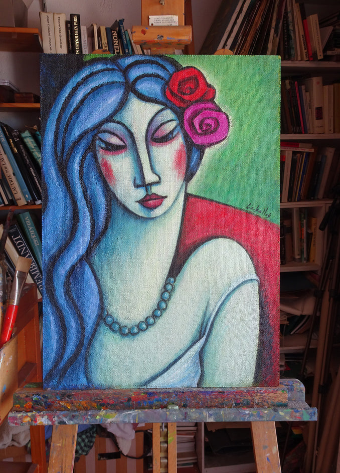 Woman with Blue Hair by Guillermo Martí Ceballos |  Context View of Artwork 