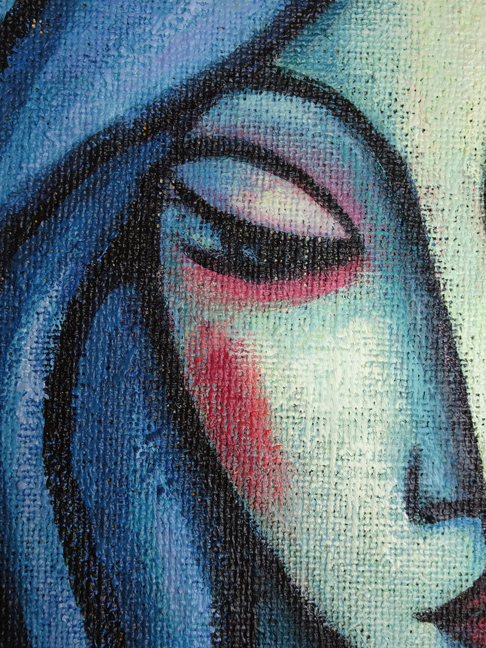 Woman with Blue Hair by Guillermo Martí Ceballos |  Closeup View of Artwork 