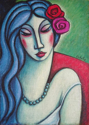 Original art for sale at UGallery.com | Woman with Blue Hair by Guillermo Martí Ceballos | $1,400 | acrylic painting | 29.5' h x 19.6' w