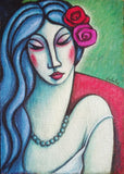 Original art for sale at UGallery.com | Woman with Blue Hair by Guillermo Martí Ceballos | $1,400 | acrylic painting | 29.5' h x 19.6' w | thumbnail 1