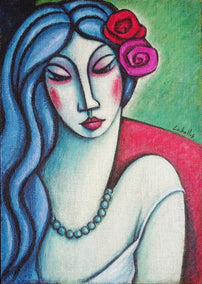 acrylic painting by Guillermo Martí Ceballos titled Woman with Blue Hair