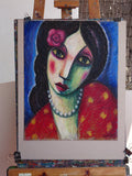 Original art for sale at UGallery.com | Gypsy with Pearl Necklace by Guillermo Martí Ceballos | $950 | pastel artwork | 23' h x 18' w | thumbnail 3