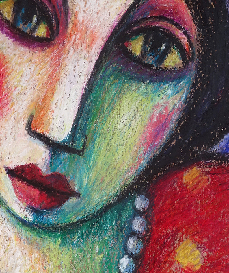 Gypsy with Pearl Necklace by Guillermo Martí Ceballos |  Closeup View of Artwork 