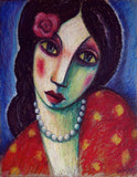 Original art for sale at UGallery.com | Gypsy with Pearl Necklace by Guillermo Martí Ceballos | $950 | pastel artwork | 23' h x 18' w | thumbnail 1