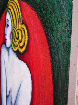 Naked on the Red Sofa by Guillermo Martí Ceballos |  Side View of Artwork 