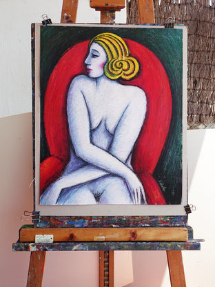 Naked on the Red Sofa by Guillermo Martí Ceballos |  Context View of Artwork 