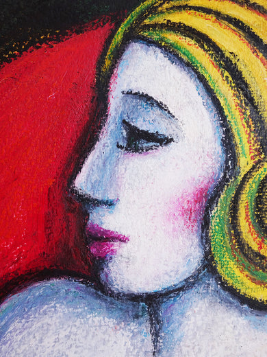 Naked on the Red Sofa by Guillermo Martí Ceballos |   Closeup View of Artwork 