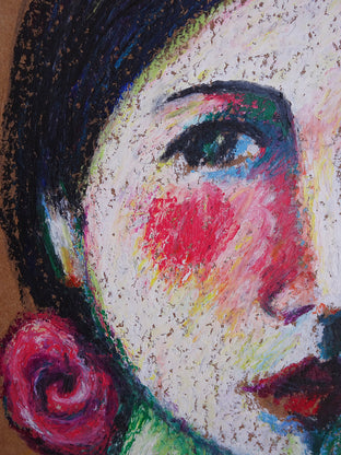Woman with a Flower in Her Hair by Guillermo Martí Ceballos |   Closeup View of Artwork 