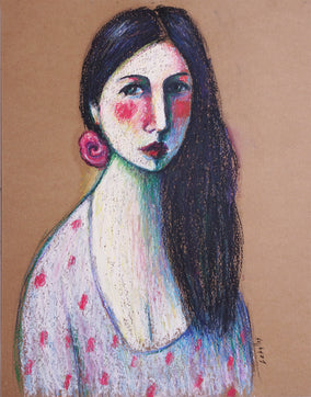 Original art for sale at UGallery.com | Woman with a Flower in Her Hair by Guillermo Martí Ceballos | $950 | pastel artwork | 23' h x 18' w