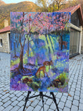 Original art for sale at UGallery.com | Deers in the Spring Light by Gulshaba Abbasova | $2,300 | oil painting | 31.5' h x 24' w | thumbnail 3