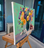 Original art for sale at UGallery.com | Garden Light: Vibrant Bloom by Gulshaba Abbasova | $2,200 | oil painting | 24' h x 31' w | thumbnail 2