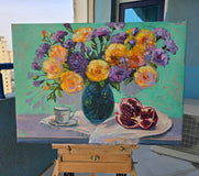 Original art for sale at UGallery.com | Garden Light: Vibrant Bloom by Gulshaba Abbasova | $2,200 | oil painting | 24' h x 31' w | thumbnail 3