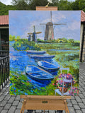 Original art for sale at UGallery.com | Kinderdijk Morning by Gulshaba Abbasova | $1,375 | oil painting | 24' h x 20' w | thumbnail 3