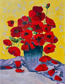 oil painting by Gulshaba Abbasova titled Red Poppies