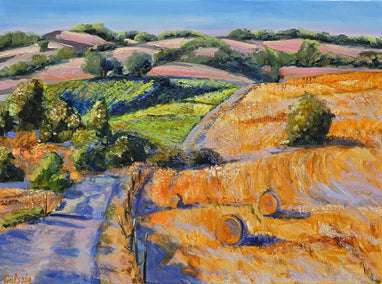 oil painting by Gulshaba Abbasova titled Sunlit Fields