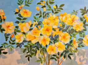 Original art for sale at UGallery.com | Wild Roses by Gulshaba Abbasova | $1,900 | oil painting | 24' h x 31' w