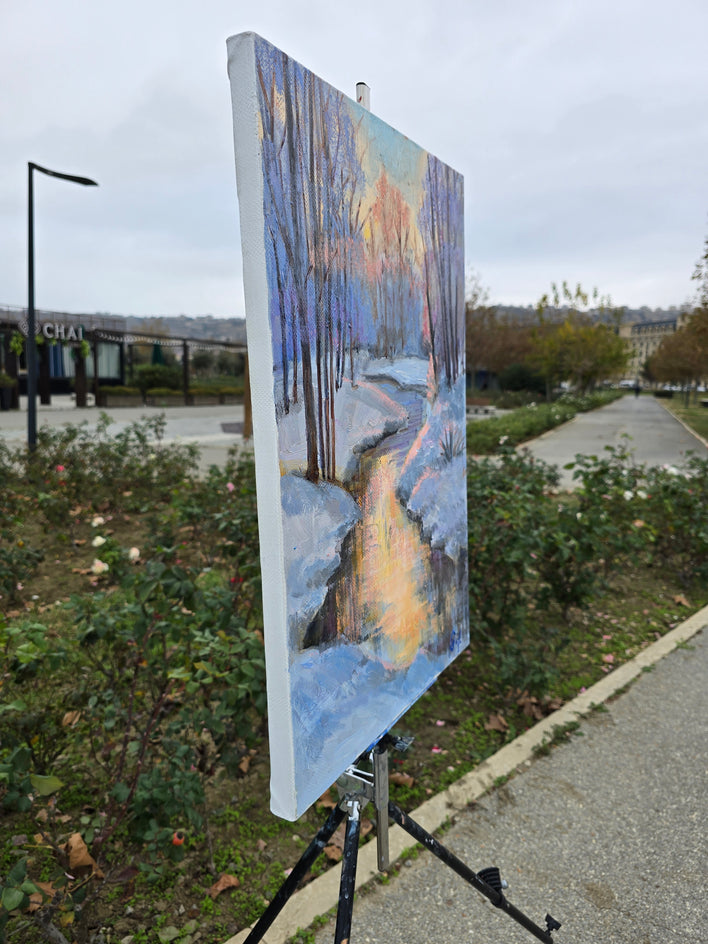 Winter Stream by Gulshaba Abbasova |  Side View of Artwork 