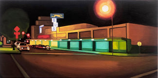 Original art for sale at UGallery.com | Bakersfield Greyhound Station by Hadley Northrop | $425 | oil painting | 6' h x 12' w | thumbnail 1