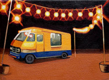 Original art for sale at UGallery.com | Ice Cream Truck by Hadley Northrop | $350 | oil painting | 6' h x 8' w | thumbnail 1