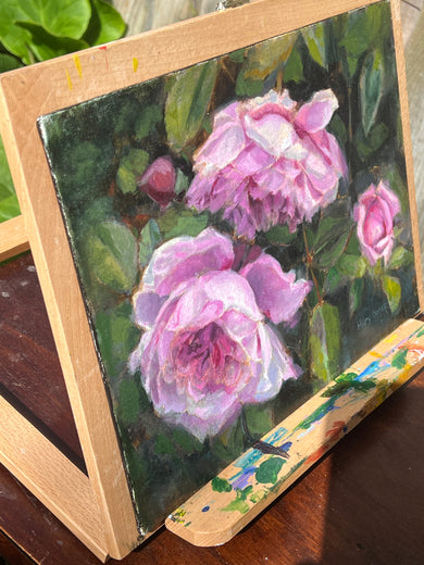 Pink Blooms by Hilary Gomes |  Side View of Artwork 