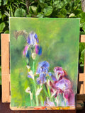 Original art for sale at UGallery.com | Purple Irises by Hilary Gomes | $625 | oil painting | 12' h x 9' w | thumbnail 3