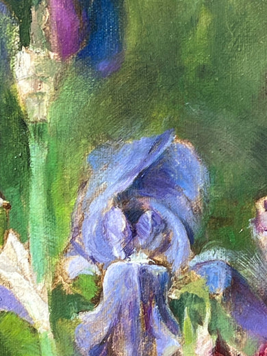 Purple Irises by Hilary Gomes |   Closeup View of Artwork 