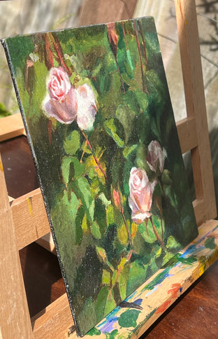 Three Light Pink Rose Buds by Hilary Gomes |  Side View of Artwork 