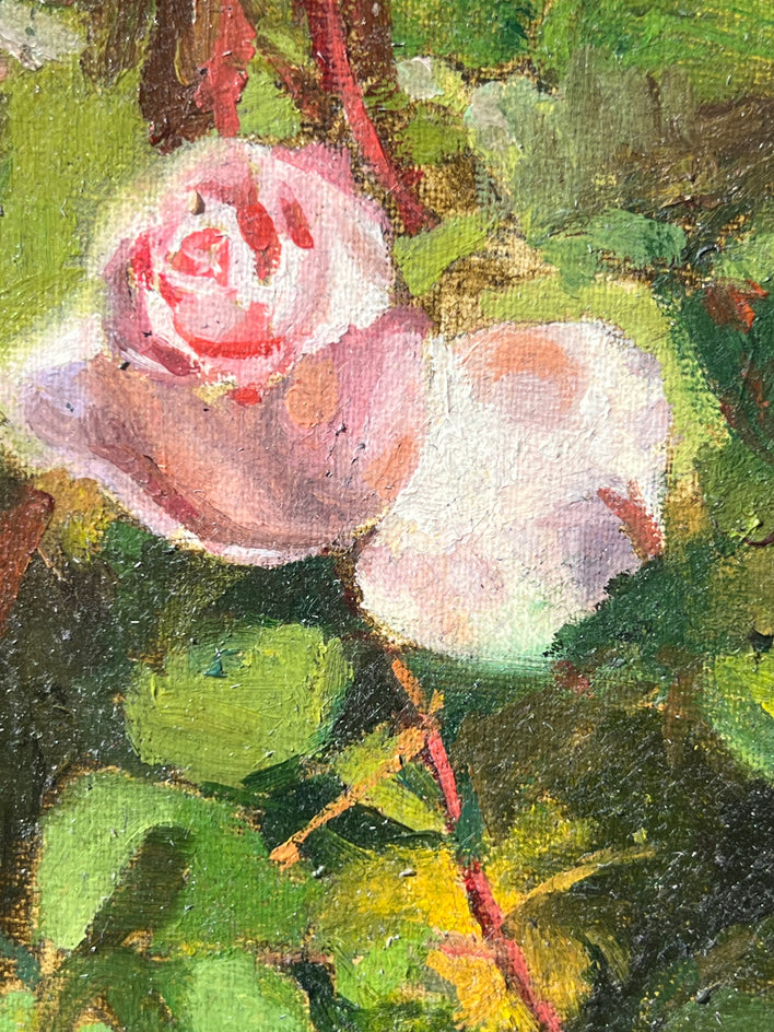 Three Light Pink Rose Buds by Hilary Gomes |  Closeup View of Artwork 