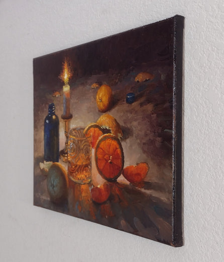 Orange Fireworks by Hugh Masterson |  Side View of Artwork 
