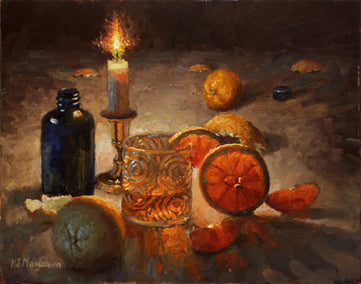 oil painting by Hugh Masterson titled Orange Fireworks