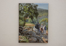 Original art for sale at UGallery.com | Pilgrims Conference by Hugh Masterson | $975 | oil painting | 16' h x 12' w | thumbnail 3